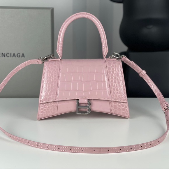 BALENCIAGA Small Hourglass Croc Embossed Leather Top Handle Bag - Picture 1 of 9